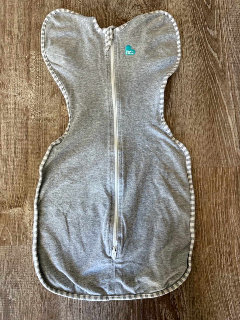 Love To Dream - Grey Zipper Baby Swaddle Sack with Striped Trim